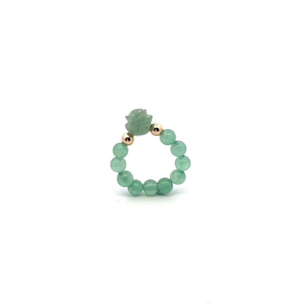 Aventurine Flower Gemstone Beads Stretch Ring with 14K Gold Bead - Picture 1 of 11